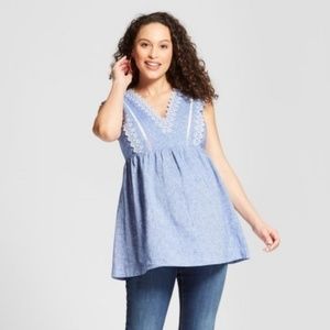 Maternity Eyelet V-Neck Tank- Size Small